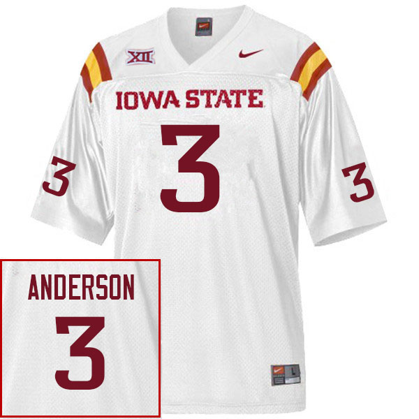 Men #3 MJ Anderson Iowa State Cyclones College Football Jerseys Sale-White